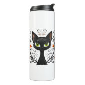 Minimalist Black Cat Green Eyes Filigree Design Thermosbeker (Gedraaid links)