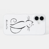 Minimalist Black Cat On White Add Name iPhone 16 Hoesje (Achterkant horizontaal)