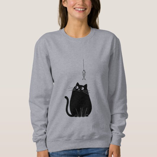 Minimalist Black Cat Sweatshirt for Women (Voorkant)