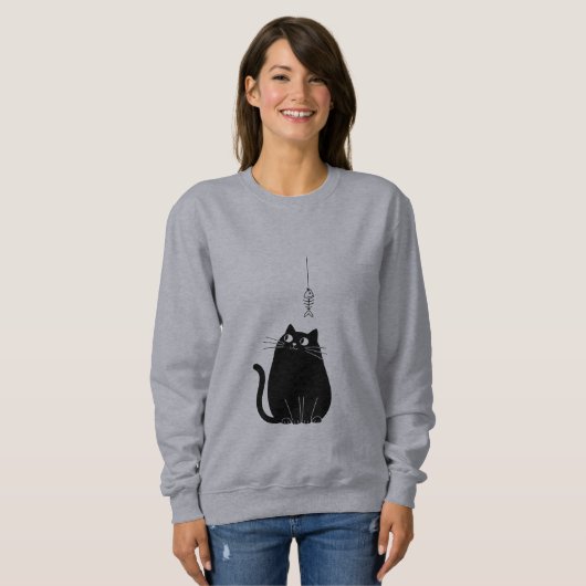Minimalist Black Cat Sweatshirt for Women  (Voorkant volledig)