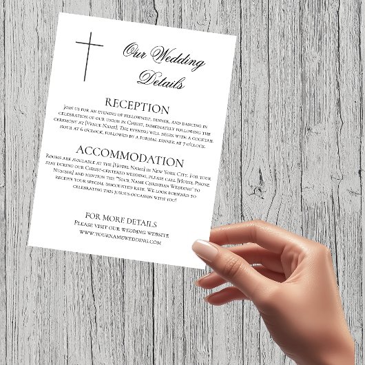 MINIMALIST Black Cross Wedding Details Christian Informatiekaartje
