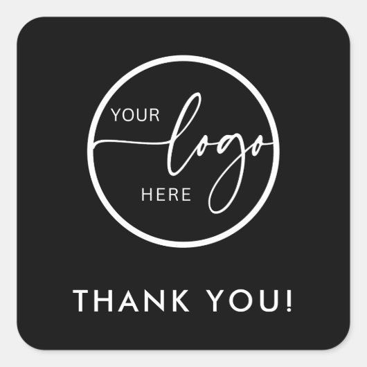 Minimalist Black Custom Logo Business Bedankt Vierkante Sticker (Voorkant)