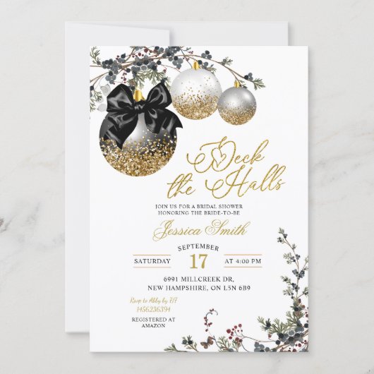 Minimalist Black Deck The Halls Bridal Shower Kaart (Voorkant)