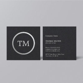 Minimalist Black Faux Silver Monogram Attorney Vierkante Visitekaartje