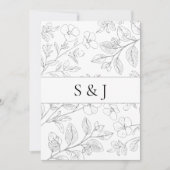 Minimalist Black Floral Wedding Invitation Kaart (Voorkant)