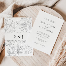 Minimalist Black Floral Wedding Invitation Kaart