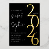 Minimalist Black & Gold Graduation Foil Invitation Folie Uitnodiging (Voorkant)