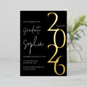 Minimalist Black & Gold Graduation Foil Invitation Folie Uitnodiging (Staand Voorkant)