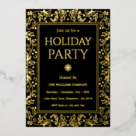 Minimalist Black & Gold Holiday Gathering Folie Uitnodiging