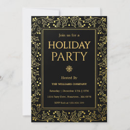 Minimalist Black & Gold Holiday Gathering Kaart