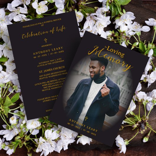 Minimalist Black Gradient Overlay Photo Funeral Kaart