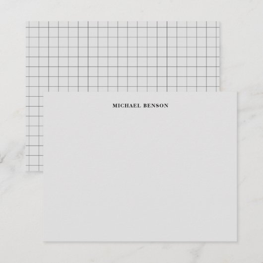 Minimalist Black Gray Grid Monogram Professional Notitiekaartje (Voorkant / Achterkant)