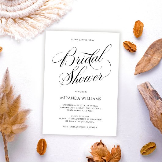 Minimalist Black Handwritten Script Bridal Shower Kaart