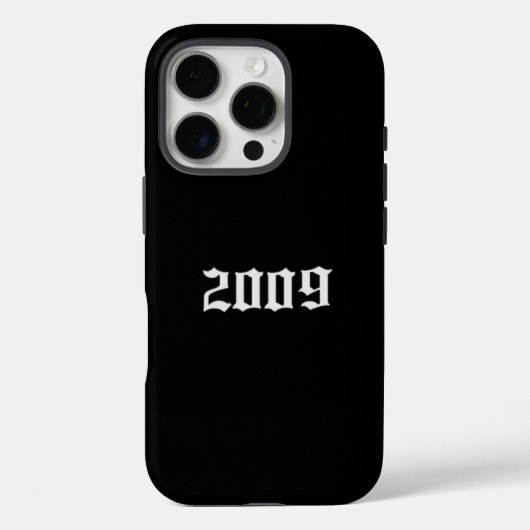 Minimalist Black iPhone Case with “2009” Gothic (Achterkant)
