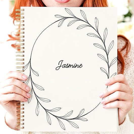 Minimalist Black Leaf Wreath Aangepaste naam Planner