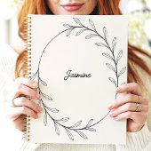 Minimalist Black Leaf Wreath Aangepaste naam Planner