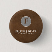 Minimalist Black Leather Custom Name Button Badge (Voorkant)