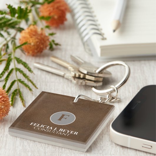 Minimalist Black Leather Custom Name Keychain (Voorkant Rechts)
