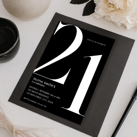 Minimalist Black Modern Chic 21st Birthday Kaart
