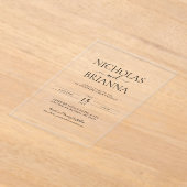 Minimalist Black Modern Classic Wedding Acryl Uitnodigingen (Laagn)