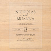 Minimalist Black Modern Classic Wedding Acryl Uitnodigingen (Voorkant)