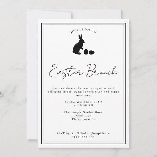 Minimalist Black On White Bunny Easter Brunch Kaart (Voorkant)