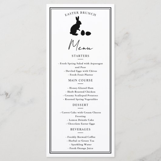 Minimalist Black On White Bunny Modern Easter Menu (Voorkant)
