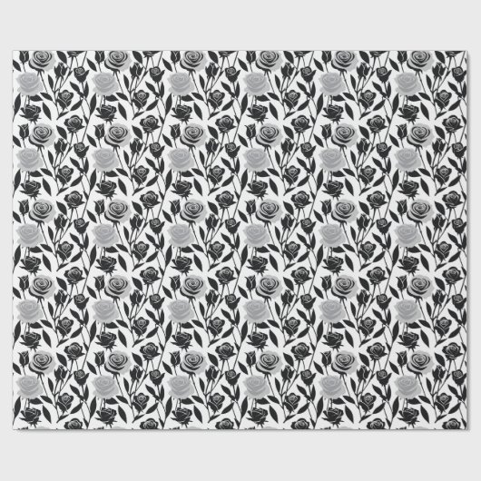 Minimalist Black Roses With Light Gray Stems  Cadeaupapier (Vlak)