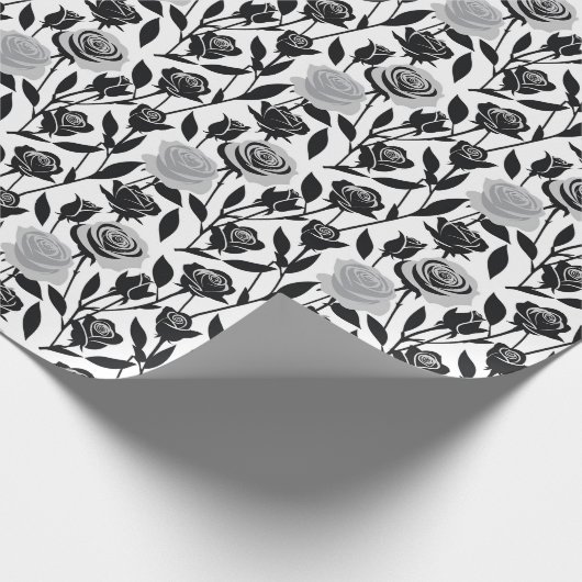 Minimalist Black Roses With Light Gray Stems Cadeaupapier (Hoek)