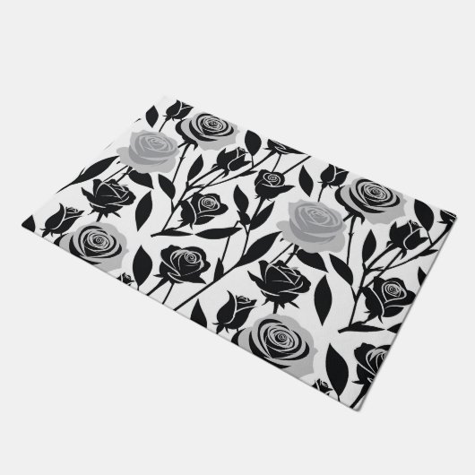 Minimalist Black Roses With Light Gray Stems  Deurmat (Schuin)