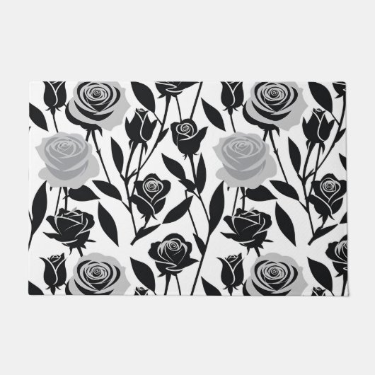 Minimalist Black Roses With Light Gray Stems  Deurmat (Voorkant)