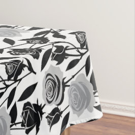 Minimalist Black Roses With Light Gray Stems  Tafelkleed