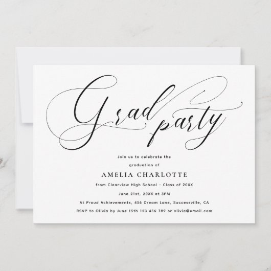 Minimalist Black Script Calligraphy Afstudeerder P Kaart (Voorkant)