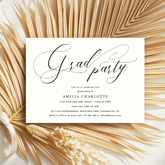 Minimalist Black Script Calligraphy Afstudeerder P Kaart