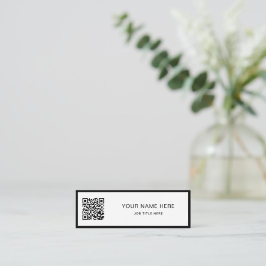 Minimalist Black Script QR White Calling Card Contactkaartje (Staand voorkant)