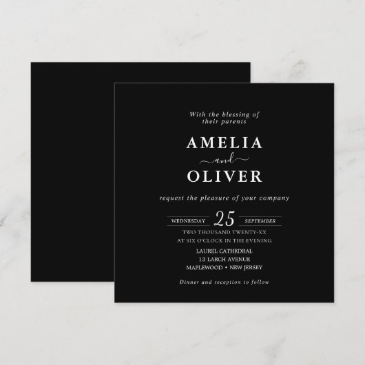Minimalist Black Square Wedding Invitation Kaart (Voorkant / Achterkant)