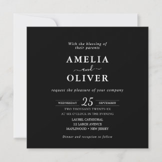Minimalist Black Square Wedding Invitation  Kaart