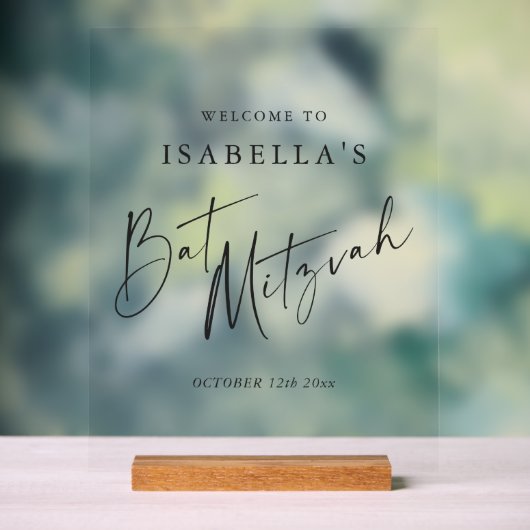 Minimalist Black Text Bat Mitzvah Clear Welcome  Acryl Bord (Neutraal)