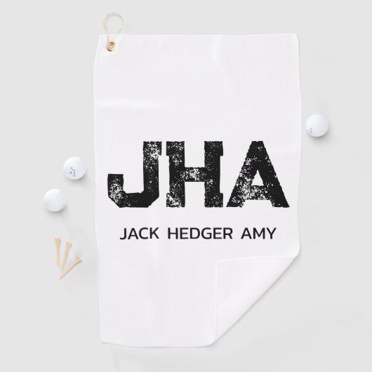 MINIMALIST BLACK THREE LETTER MONOGRAM NAME WHITE GOLFHANDDOEK (Insitu)