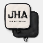 MINIMALIST BLACK THREE LETTER MONOGRAM NAME WHITE PANNENLAP (Voorkant / Achterkant)