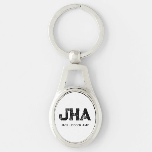 MINIMALIST BLACK THREE LETTER MONOGRAM NAME WHITE SLEUTELHANGER (Voorkant)