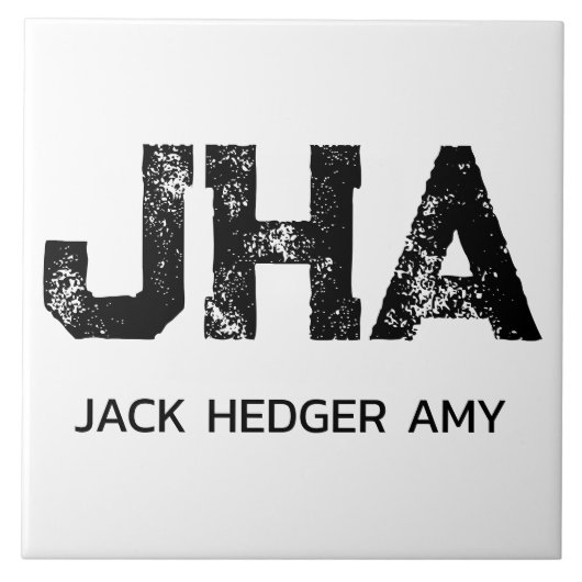 MINIMALIST BLACK THREE LETTER MONOGRAM NAME WHITE TEGELTJE (Voorkant)