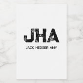 MINIMALIST BLACK THREE LETTER MONOGRAM NAME WHITE WIJN ETIKET (Enkel label)
