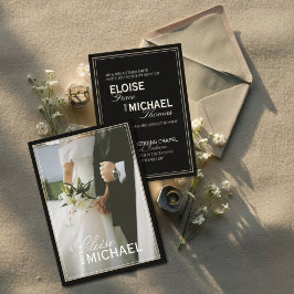 Minimalist Black Tie Formal Photo Wedding Kaart