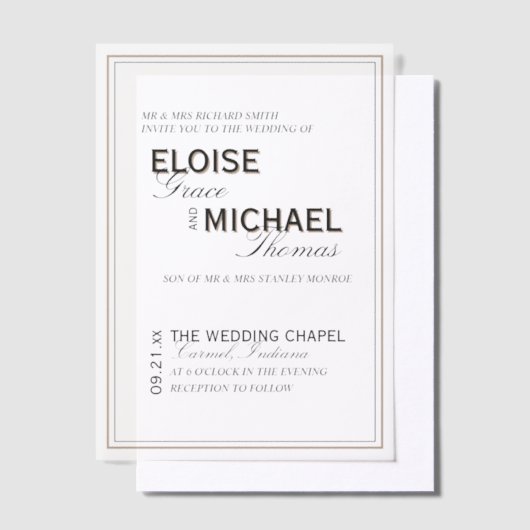 Minimalist Black Tie Formal Wedding Vellum Uitnodigingen (Offset)