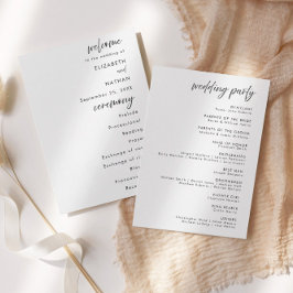 Minimalist Black Tie Wedding Ceremony Program Kaart