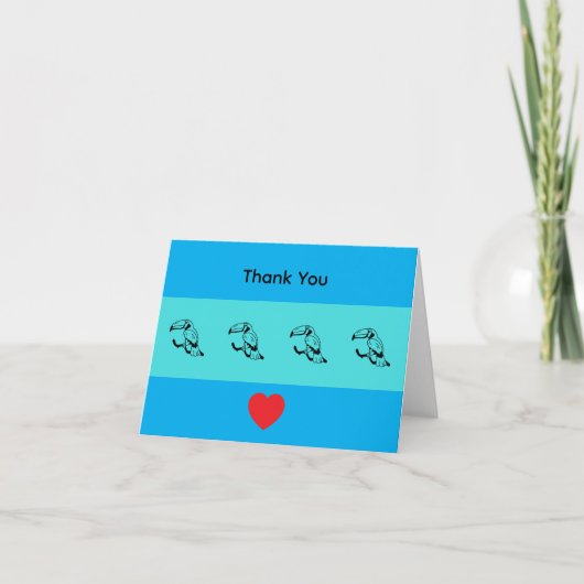 Minimalist Black Toucan Blue Thank You Card Bedankkaart (Voorkant)