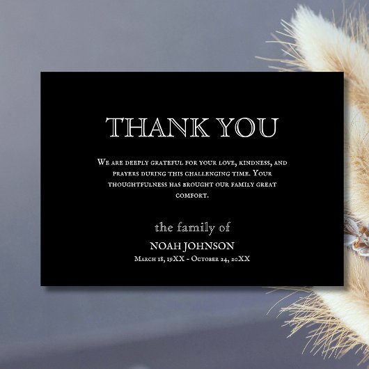 Minimalist Black Traditional Funeral Sympathy Bedankkaart