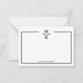 Minimalist Black Two Border Monogram Note Card Notitiekaartje (Voorkant)