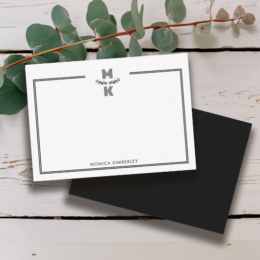 Minimalist Black Two Border Monogram Note Card Notitiekaartje